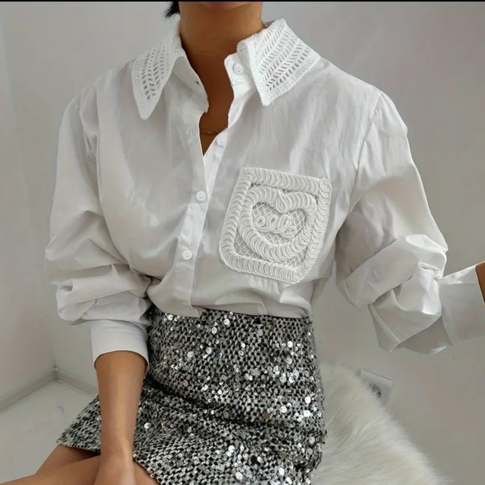 Elegant White Embroidered Women's Top - Picture 6 of 6